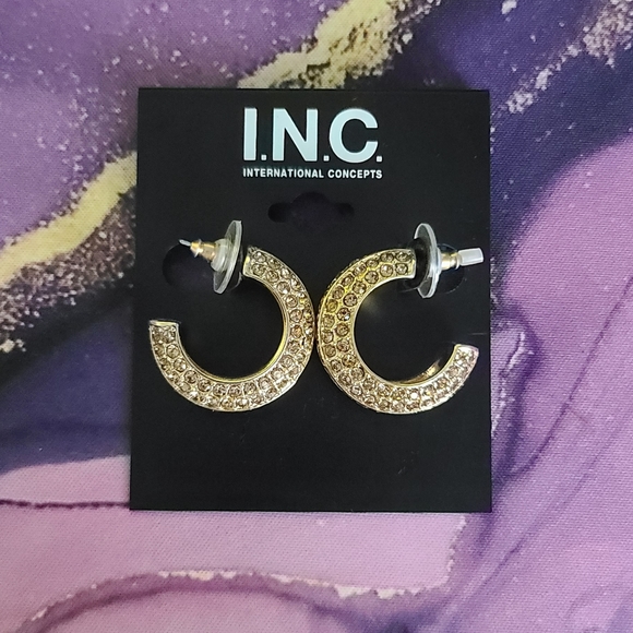 INC I.N.C.International concepts gold and brown rhinestone hoop earrings NWT - Picture 1 of 2
